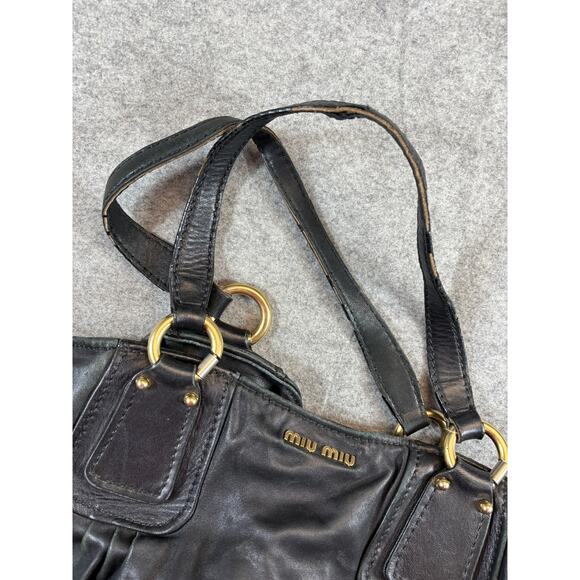 Miu Miu Shoulder Handbag Womens Black Leather 197 Hobo Classic - Picture 6 of 12